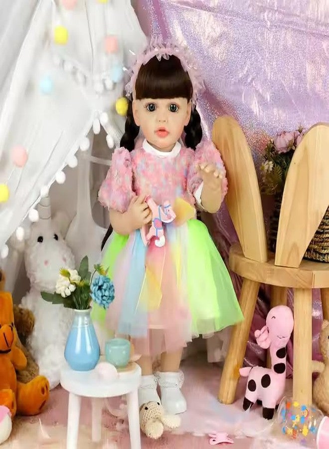 Ramokdu Reborn Baby Dolls Girl, 22" Reborn Baby Doll Full Body,Vinyl Silicone Reborn Baby Girl Doll with Long Hair, Newborn Baby Doll with Feeding Toy for Birthday Christmas (Multicolour) - Image 1